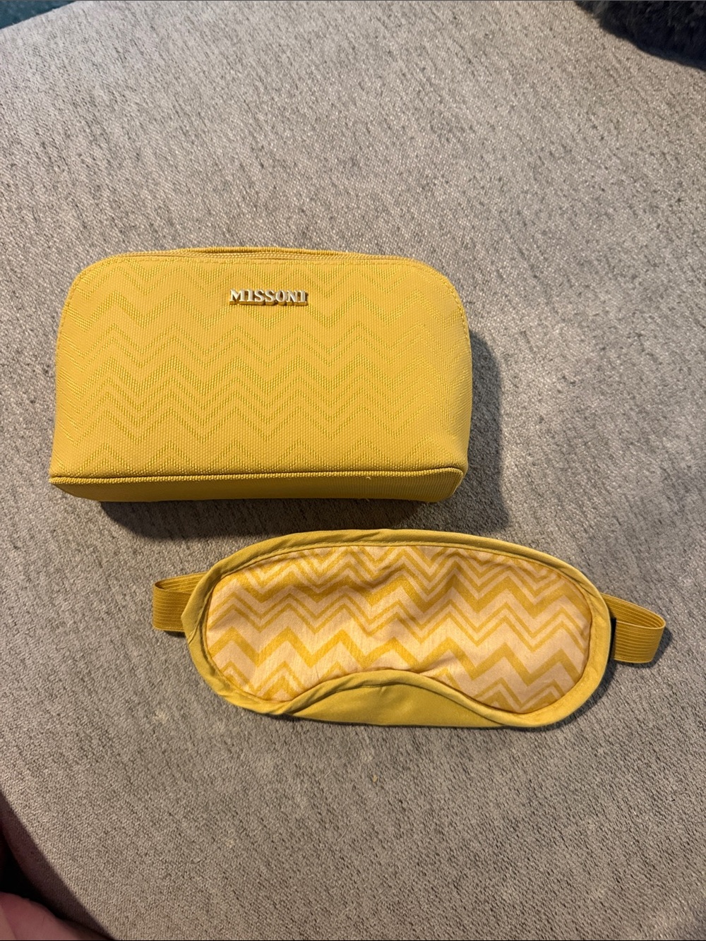 Missoni Yellow Chevron Travel Cosmetic Pouch with Matching Sleep Mask